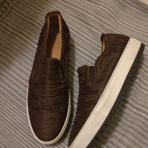 Salvatore Ferragamo Mens Brand New slip on chocolate Brown Canvas boat shoes